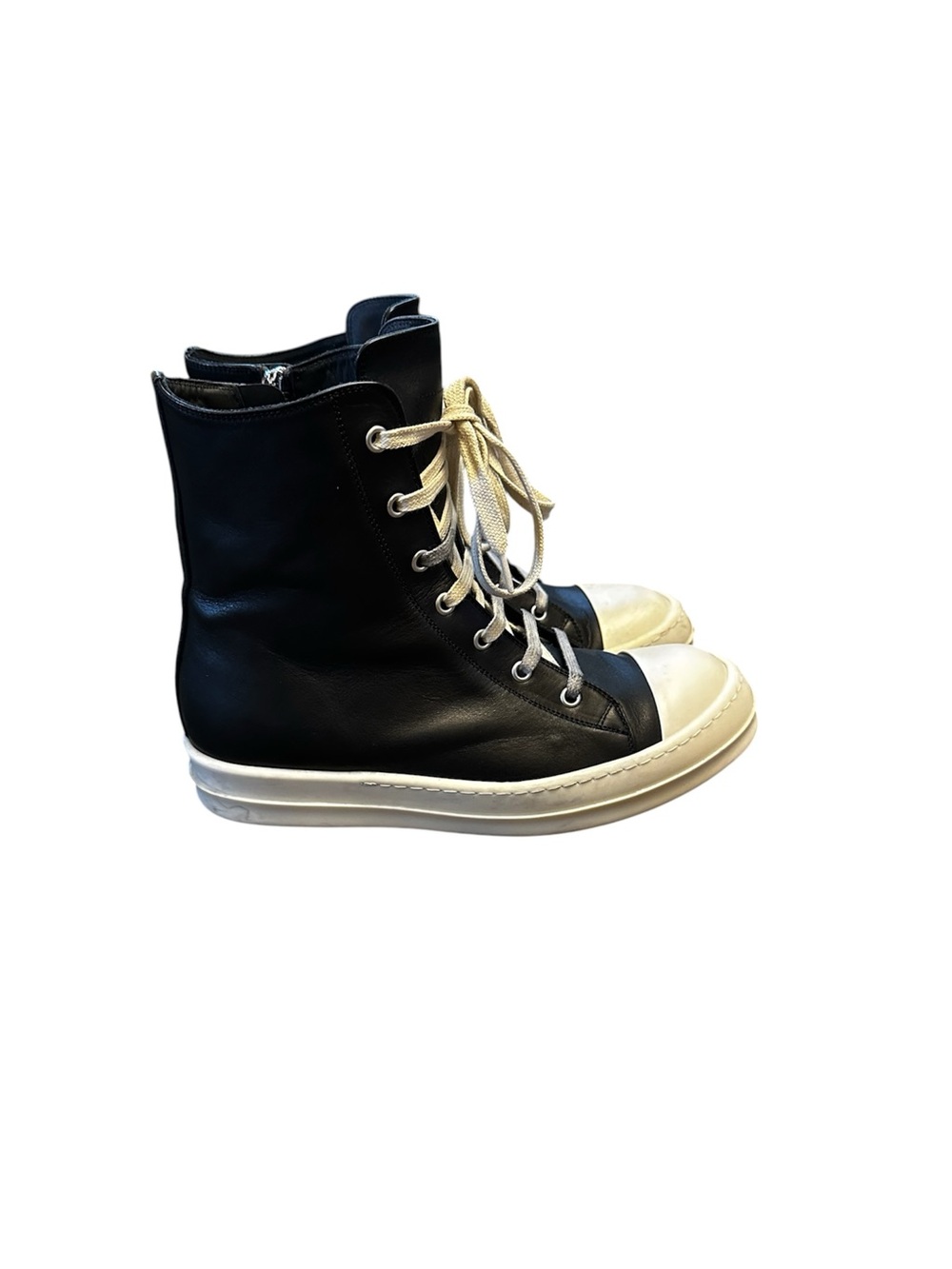 Rick Owens Black and White Lace-Up High-Top Boots